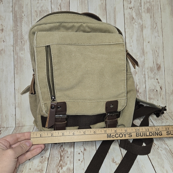 Unisex Canvas Backpack Medium Military Style Brown Straps Durable Casual - Picture 11 of 16